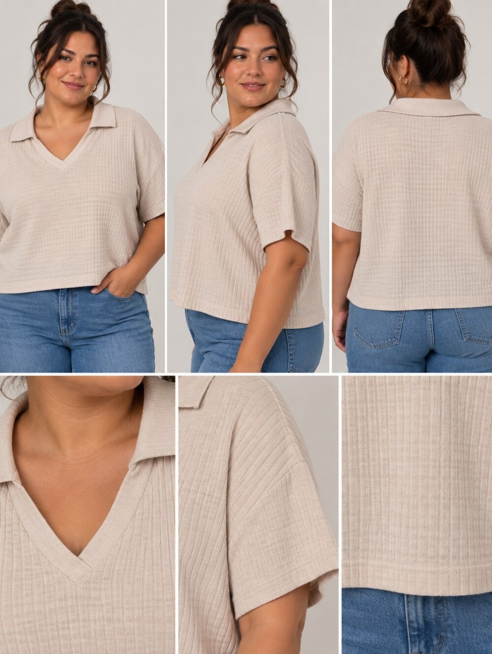 St. John’s Bay Cream Ribbed Cropped Polo Top – Size 2X
